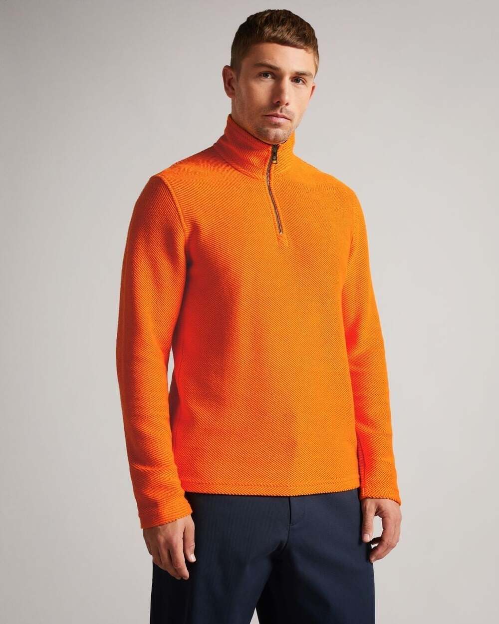 Ted Baker London Millom Men's Size 6/XXL Orange Textured Half Zip Jumper Sweater